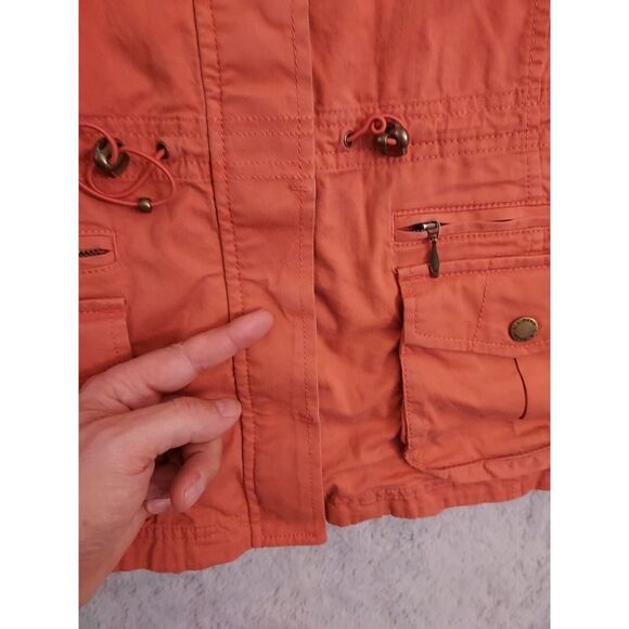 LL Bean Jacket Womens Medium Petite Utility Cargo Full Zip Pockets Salmon SPOTS - Picture 8 of 12